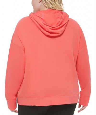 Plus Size Logo Cotton Hooded Sweatshirt Pink $20.67 Sweatshirts