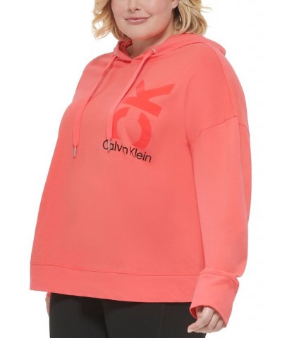 Plus Size Logo Cotton Hooded Sweatshirt Pink $20.67 Sweatshirts