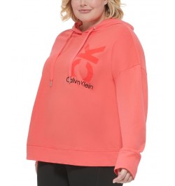 Plus Size Logo Cotton Hooded Sweatshirt Pink $20.67 Sweatshirts