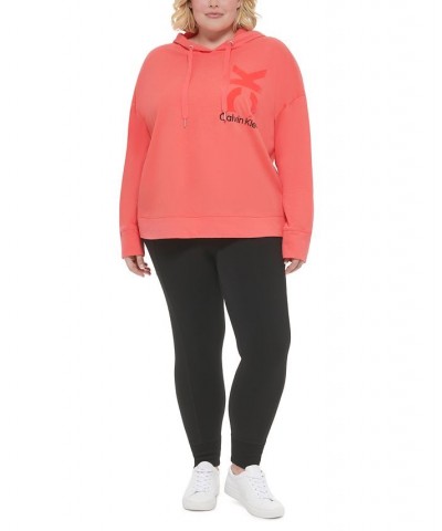 Plus Size Logo Cotton Hooded Sweatshirt Pink $20.67 Sweatshirts