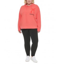 Plus Size Logo Cotton Hooded Sweatshirt Pink $20.67 Sweatshirts