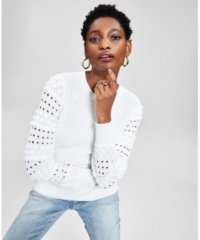 Women's Mixed-Knit Sweater White $21.39 Sweaters