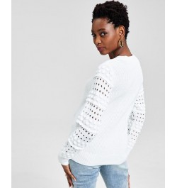 Women's Mixed-Knit Sweater White $21.39 Sweaters