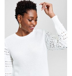 Women's Mixed-Knit Sweater White $21.39 Sweaters