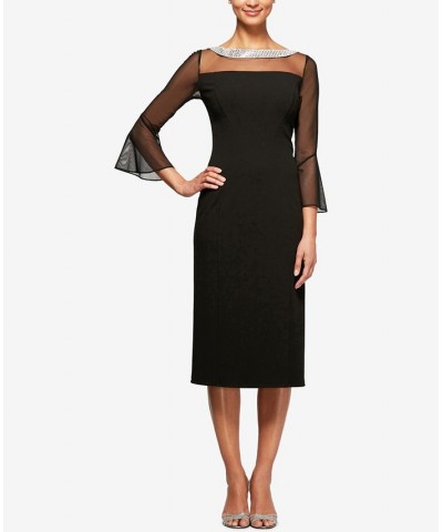 Embellished Illusion Sheath Dress Black $62.70 Dresses