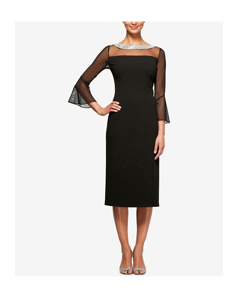 Embellished Illusion Sheath Dress Black $62.70 Dresses