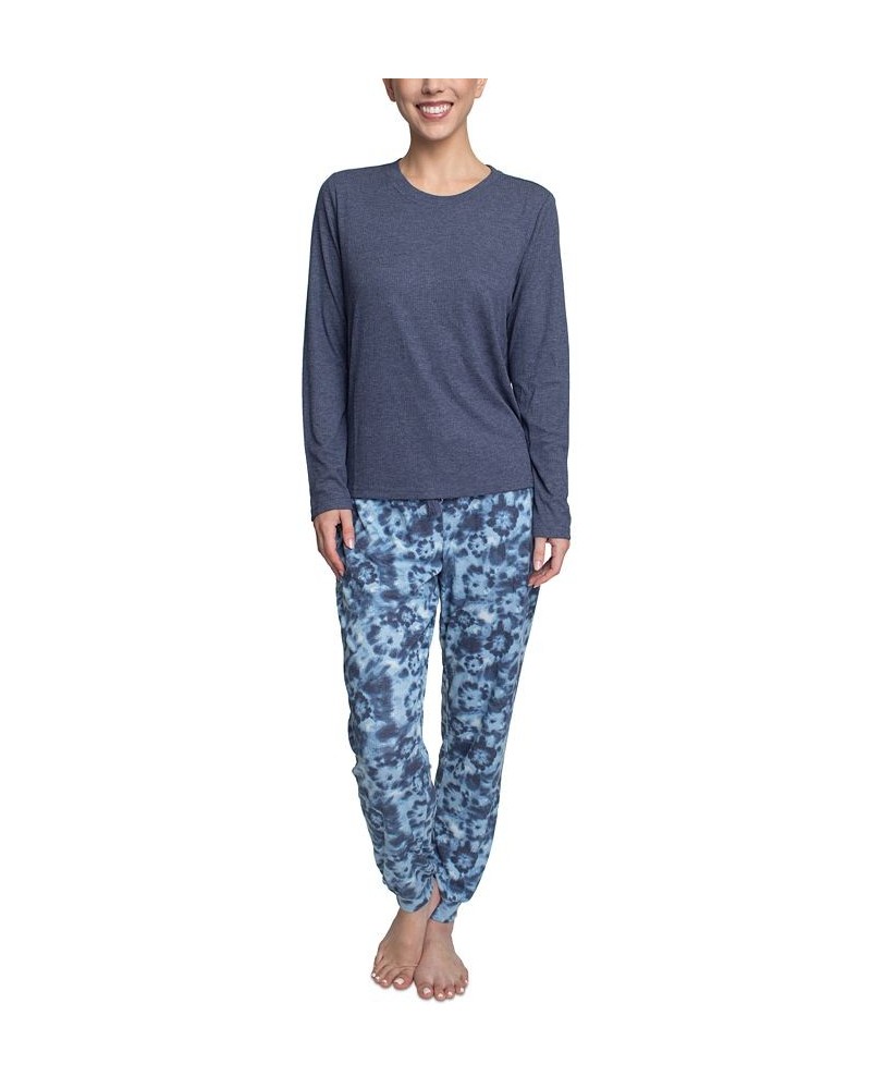 Women's Supersoft Ribbed Pajama Set Blue $26.88 Sleepwear