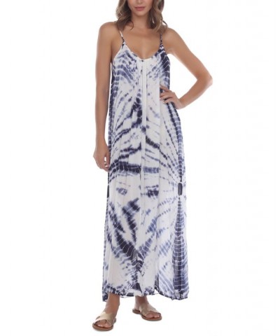 Tie-Dye Sleeveless Maxi Swim Cover-Up Navy Tie Dye $24.94 Swimsuits