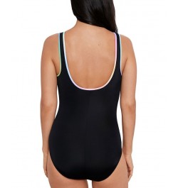 Shape Solver Sport for Women's Ruched Zip-Front One-Piece Swimsuit Black & Pastel $38.88 Swimsuits