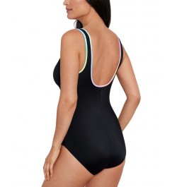 Shape Solver Sport for Women's Ruched Zip-Front One-Piece Swimsuit Black & Pastel $38.88 Swimsuits