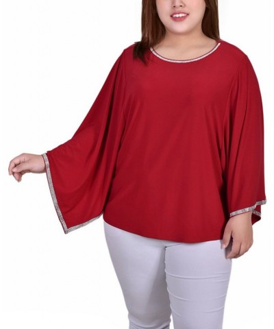 Plus Size Long Sleeve Batwing Top Red $16.06 Tops