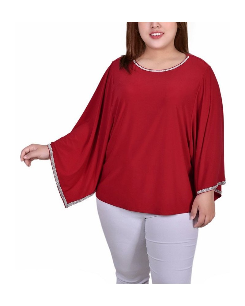 Plus Size Long Sleeve Batwing Top Red $16.06 Tops