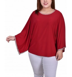 Plus Size Long Sleeve Batwing Top Red $16.06 Tops