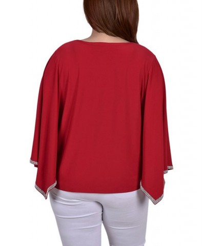 Plus Size Long Sleeve Batwing Top Red $16.06 Tops