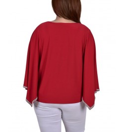 Plus Size Long Sleeve Batwing Top Red $16.06 Tops