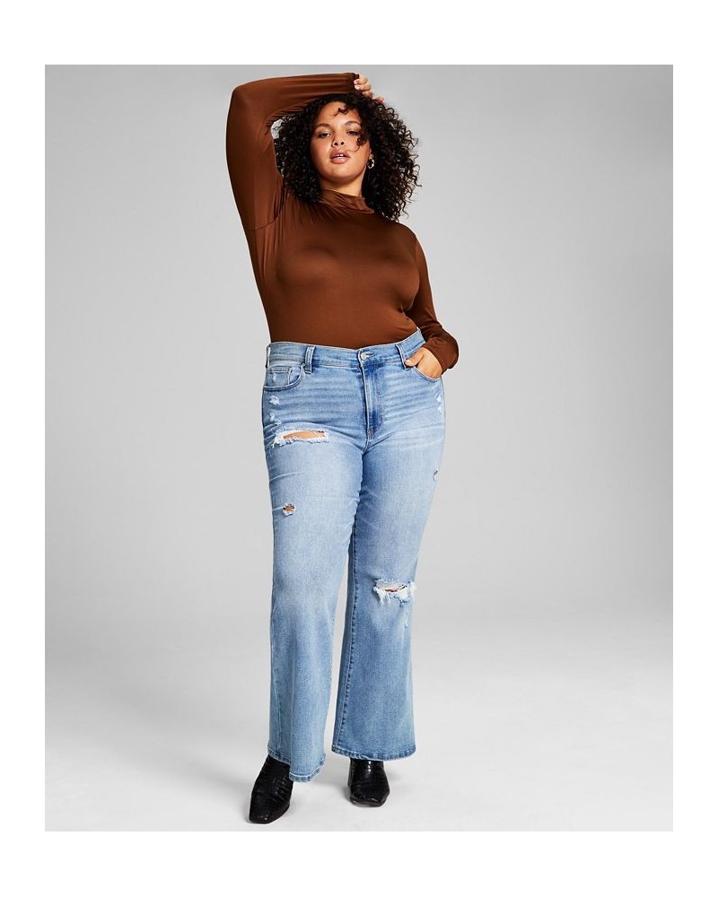 Trendy Plus Size Mock-Neck Bodysuit Brown $13.23 Tops