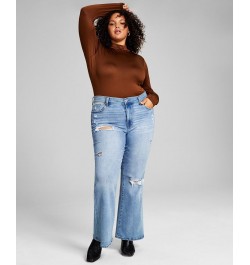 Trendy Plus Size Mock-Neck Bodysuit Brown $13.23 Tops