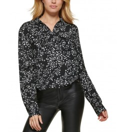 Women's Star-Print Button-Front High-Low Top Black Ivory Combo $29.27 Tops