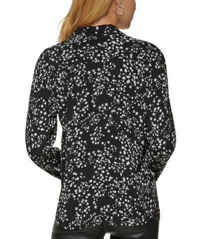 Women's Star-Print Button-Front High-Low Top Black Ivory Combo $29.27 Tops