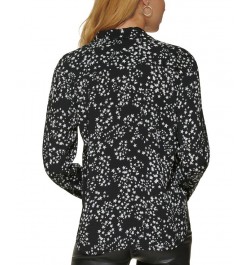 Women's Star-Print Button-Front High-Low Top Black Ivory Combo $29.27 Tops