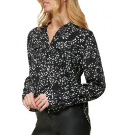 Women's Star-Print Button-Front High-Low Top Black Ivory Combo $29.27 Tops