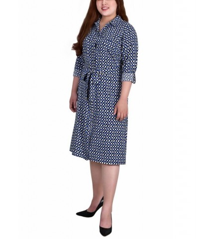 Plus Size Printed Shirt Dress Blue Multi Geometric $19.92 Dresses