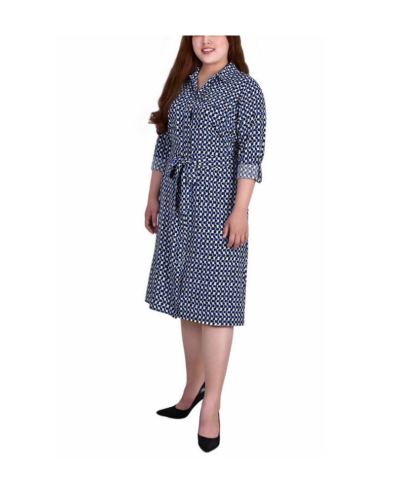 Plus Size Printed Shirt Dress Blue Multi Geometric $19.92 Dresses