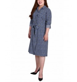 Plus Size Printed Shirt Dress Blue Multi Geometric $19.92 Dresses