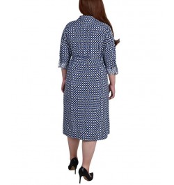 Plus Size Printed Shirt Dress Blue Multi Geometric $19.92 Dresses