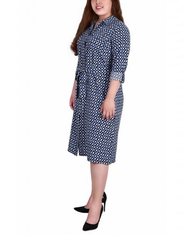 Plus Size Printed Shirt Dress Blue Multi Geometric $19.92 Dresses