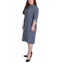 Plus Size Printed Shirt Dress Blue Multi Geometric $19.92 Dresses