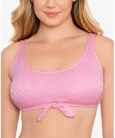 Juniors' Tie-Front Bralette Bikini Top & Bottoms Pink $17.15 Swimsuits