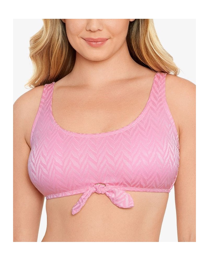 Juniors' Tie-Front Bralette Bikini Top & Bottoms Pink $17.15 Swimsuits