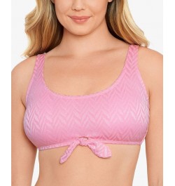 Juniors' Tie-Front Bralette Bikini Top & Bottoms Pink $17.15 Swimsuits