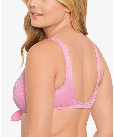 Juniors' Tie-Front Bralette Bikini Top & Bottoms Pink $17.15 Swimsuits