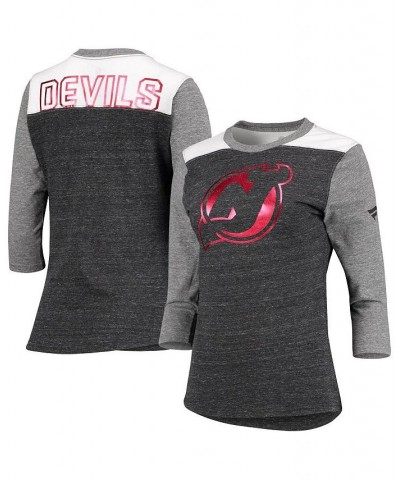 Women's Branded Heathered Black New Jersey Devils Iconic 3/4-Sleeve T-shirt Black $24.63 Tops