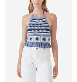 Crocheted Halter Top Indigo Multi $48.33 Tops