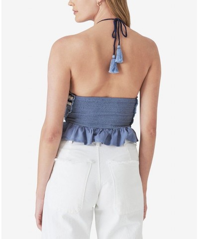 Crocheted Halter Top Indigo Multi $48.33 Tops