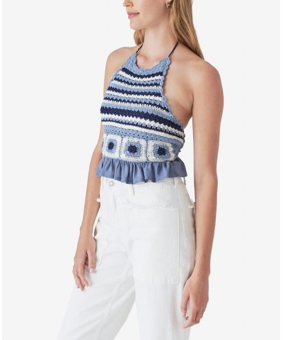 Crocheted Halter Top Indigo Multi $48.33 Tops