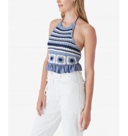 Crocheted Halter Top Indigo Multi $48.33 Tops