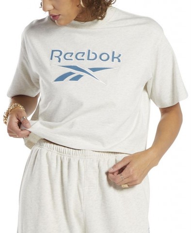 Women's Cropped Cotton Crew-Neck Logo-Graphic T-Shirt White $17.98 Tops