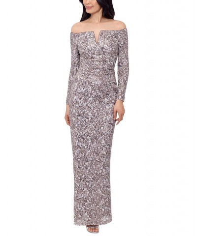 Petite Sequined Off-The-Shoulder Gown Taupe $148.05 Dresses