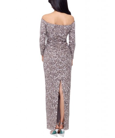 Petite Sequined Off-The-Shoulder Gown Taupe $148.05 Dresses