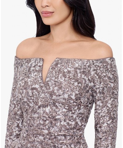 Petite Sequined Off-The-Shoulder Gown Taupe $148.05 Dresses