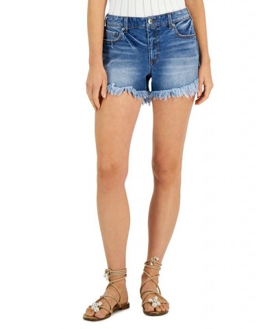 Women's Frayed High-Rise Jean Shorts Medium Indigo $31.97 Shorts