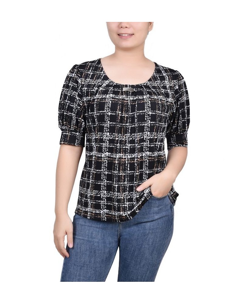 Petite Printed Balloon Sleeve Top Jet Traceplaid $14.72 Tops