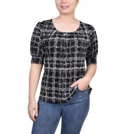 Petite Printed Balloon Sleeve Top Jet Traceplaid $14.72 Tops