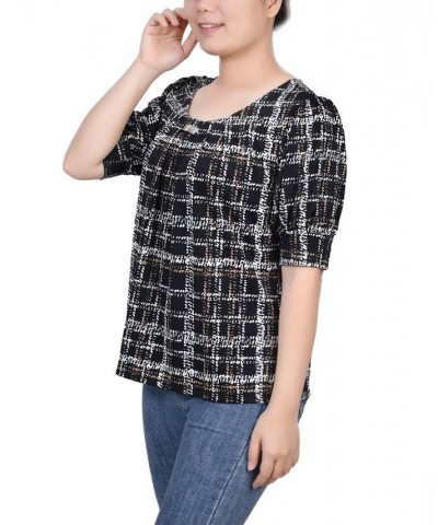 Petite Printed Balloon Sleeve Top Jet Traceplaid $14.72 Tops