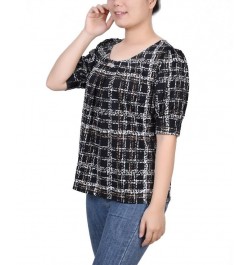 Petite Printed Balloon Sleeve Top Jet Traceplaid $14.72 Tops