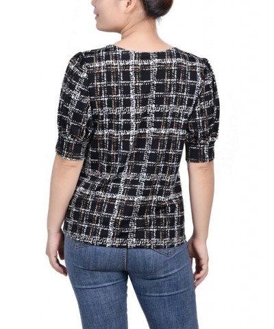 Petite Printed Balloon Sleeve Top Jet Traceplaid $14.72 Tops